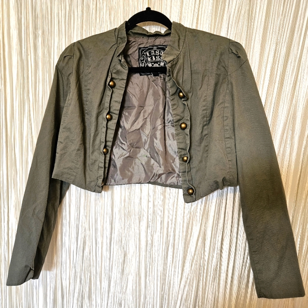 Military Style Green Crop Top Jacket- Women's Size S